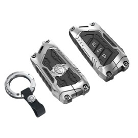 Happyit Zinc Alloy Car Key Case Cover for VW Volkswagen Golf 8 2020 Skoda Octavia A8 2021 SEAT Leon MK4 3 Buttons (Silver+Round Buckle)