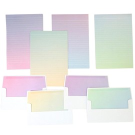 moin Moin 2309ltrs49 Letter Set, Watercolor, Gradient, Colorful Colors, Set of 4 (2 Envelopes + 4 Stationery) / Simple, Stylish, Pink, Purple, Yellow, Green, Blue, White