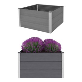 vidaXL Outdoor Garden Raised Bed - Durable Wood-Plastic Composite & Aluminum Construction - Spacious & Modern Gray Planter for Flowers, Herbs, and Plants - Easy Assembly