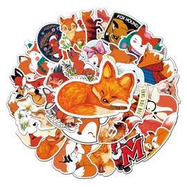 Foxes Stickers for Laptop (Pack of 50), Gift for Children, Teenagers, Adults, Boys, Fox Stickers, Waterproof Vinyl Stickers for Scrapbooking, Skateboard, Car, Luggage