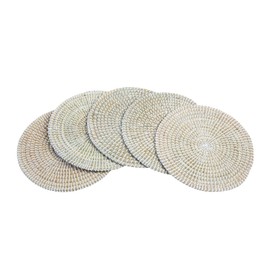 Seagrass Placemats, Handwoven Straw, Natural Organic Aesthetic (White, 6 Pcs)