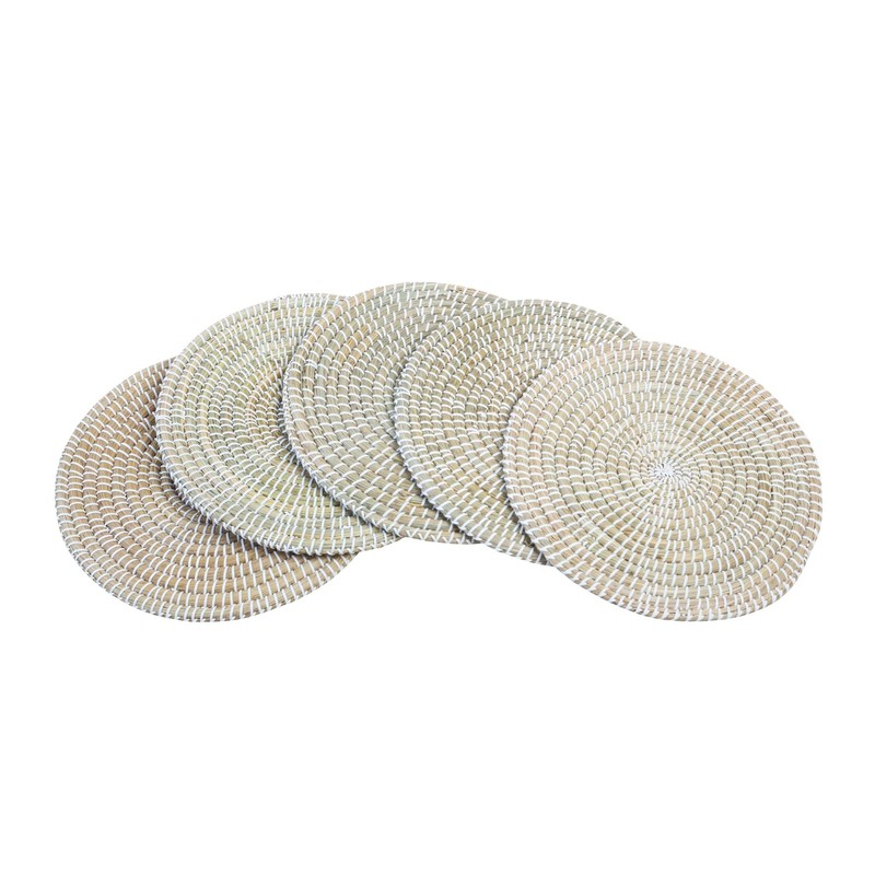 Seagrass Placemats, Handwoven Straw, Natural Organic Aesthetic (White, 6 Pcs)