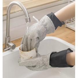 1 pair Wezxrauo Heavy Duty Dishwashing Gloves - Heat & Oil Resistant Rubber Cleaning Gloves for Kitchen, Multipurpose Scrubbing Gloves with Non-Scratch Surface