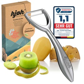 kjøk Premium Sparschäler breit mit S420 Edelstahl Klinge - Profi Schäler komplett aus Edelstahl - Spargelschäler Obstschäler Gemüseschäler rostfrei - grosser Chefkoch Küchenschäler