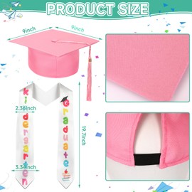 BOARDFEB 2 Pcs Kindergarten Graduation Cap and Stole, 2024 Preschool Kindergarten Graduation Decorations for Boys Girls Gifts Pink