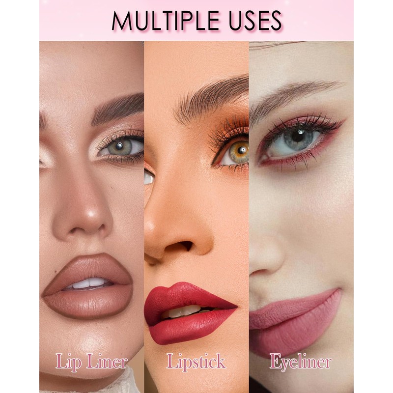 Rose Pink Matte Lip Liner, Waterproof Lip Liner Pencil, Women