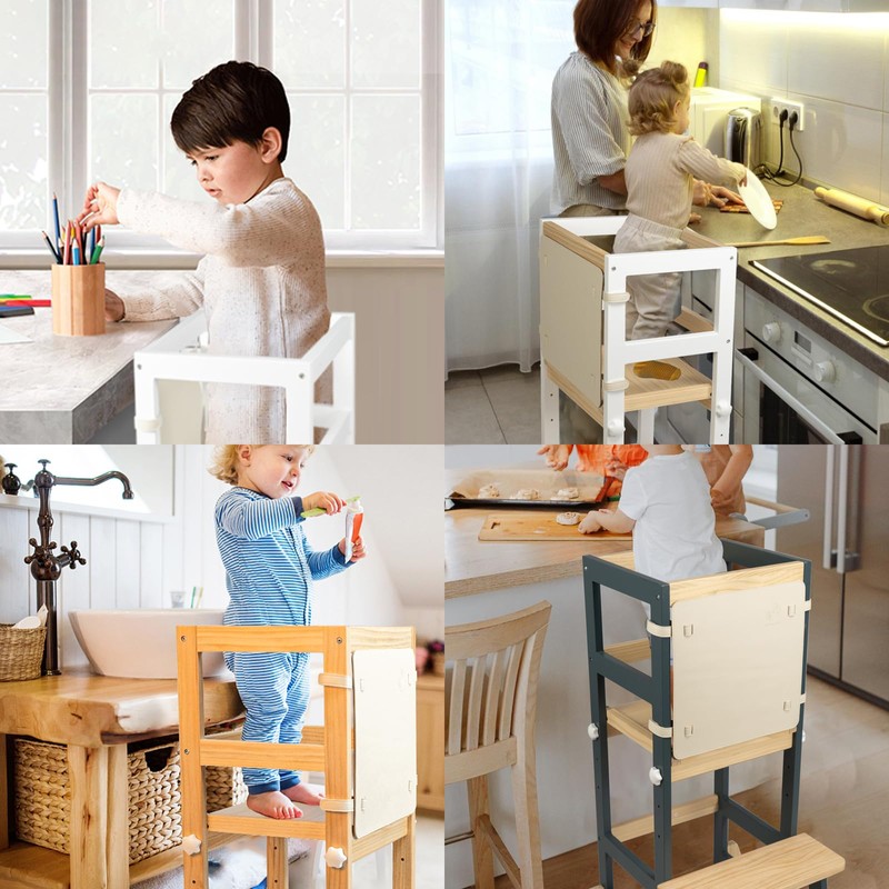 WOOD CITY Kitchen Stool Helper for Kids with Non-Slip Mat,