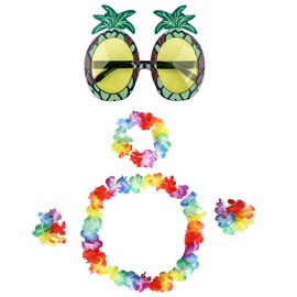 MUNSKT 5 Pieces Hawaiian Garlands Pineapple Sunglasses Tropical Party Beach Dance Performance Costume Set