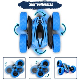 LSXD Carro de Control Remoto, 2.4GHz RC Carro de Acrobacias 360 ° Doble Giro Lateral, 4WD Coche de Juguetes Control Remoto USB Recargable, RC Drift Vehículos con Música, Regalos de Niños 4-12 Años