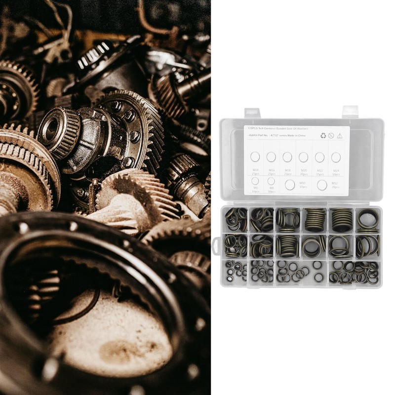 170PCS Set Drain Plug Gasket 10 Sizes Rubber and Metal