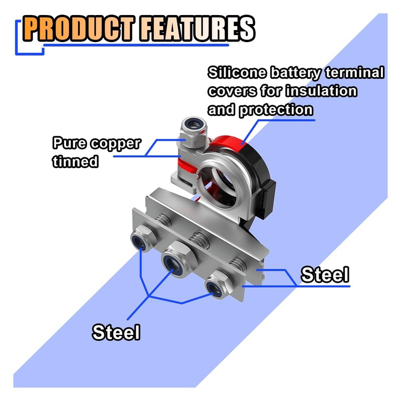 2PCS Battery Terminal Connectors with 3 Way -12V Automotive Top