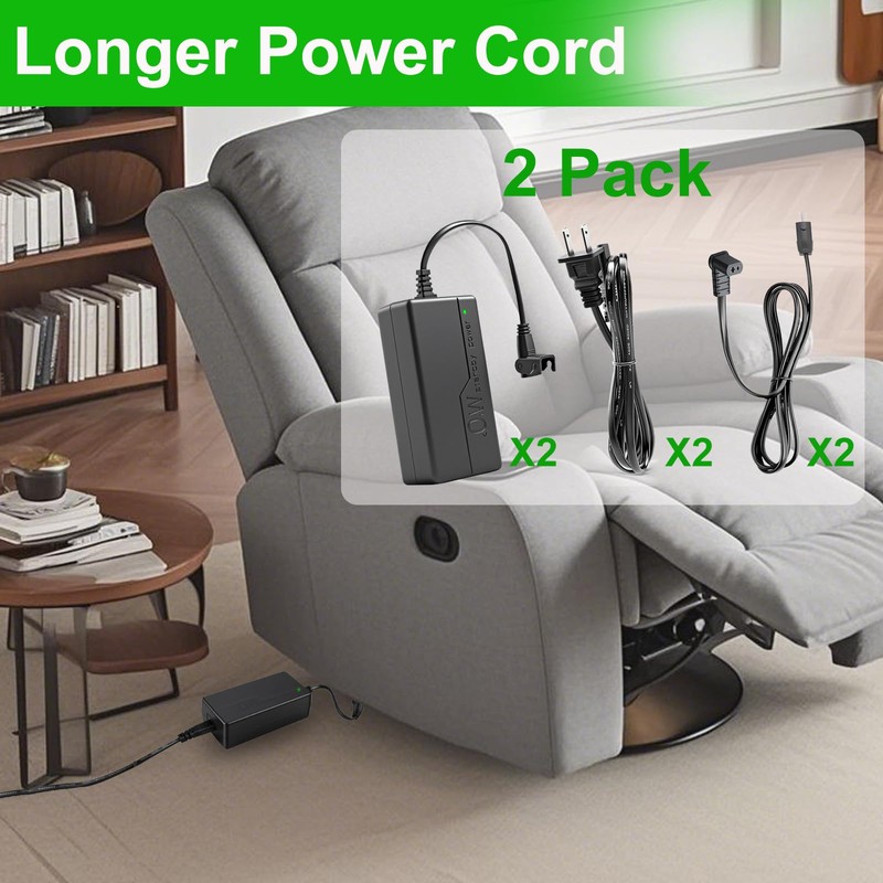 Power Recliner Power Supply, 2Pin Recliner Power Cord Replacement AC/DC