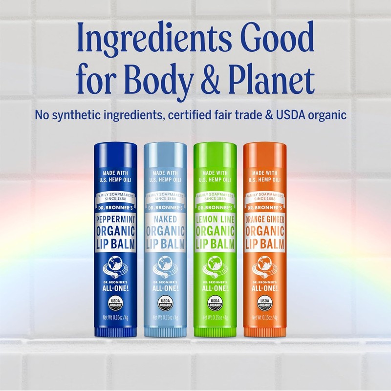 Dr. Bronner's | Bálsamo labial orgánico, pack surtido con 4