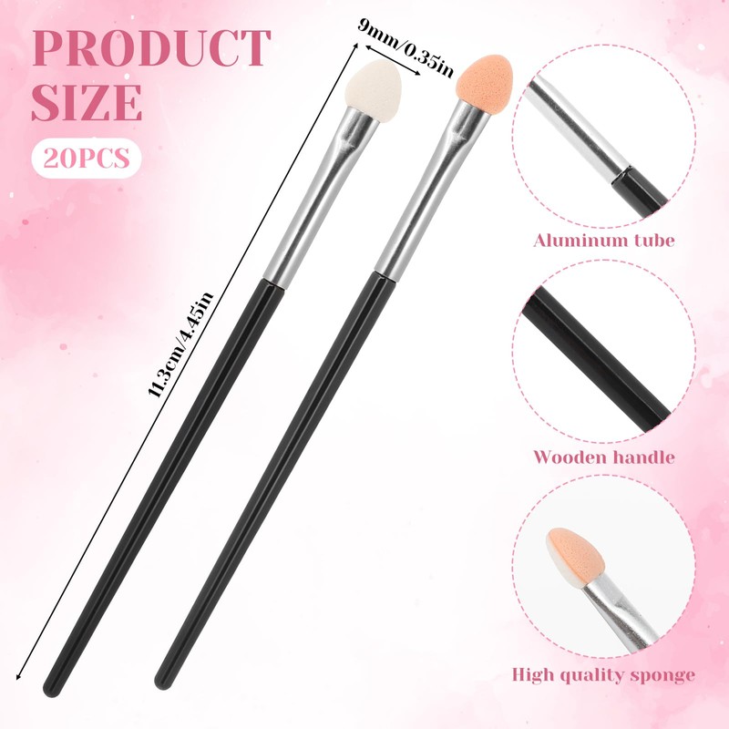 Jeffdad 20Pcs Long Eyeshadow Applicators Sponge Eyeshadow Brush Sets, Reusable