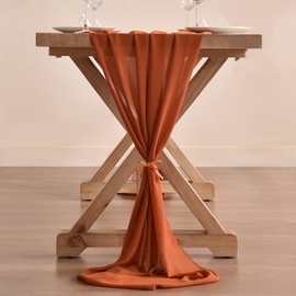 Socomi 29x170 Inches Terracotta Chiffon Table Runner Sheer Wedding Runner Romantic Rustic Table Runner for Wedding Party Baby Shower Decorations