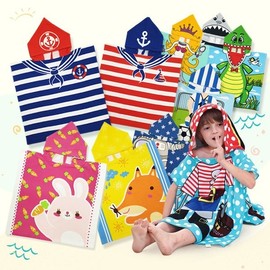 Kids Microfiber Character Hooded Beach Robe Towel BD Sea Shark 5ea