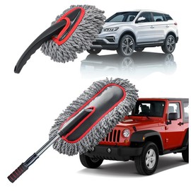 Car Duster, Extendable Long Handle Car Duster Exterior Scratch Free Car Cleaning Tool, Soft Microfiber Car Dust Brush for Truck, SUV, Vehicles and Home Cleaning, Red&Gray Detailing Products - kits: 2P