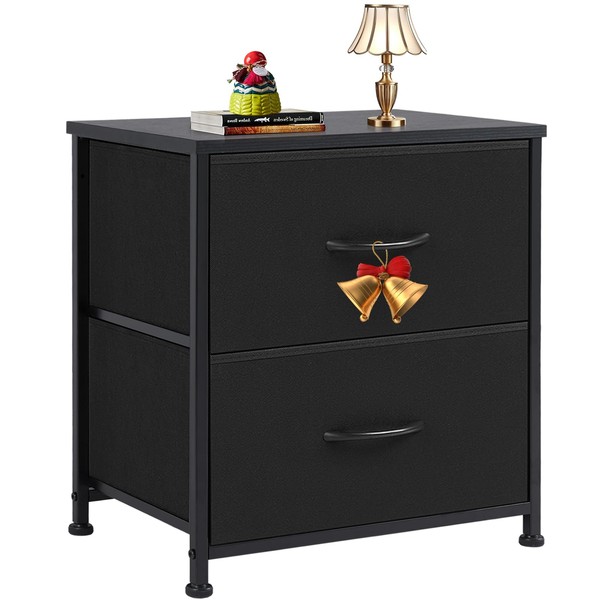 Sweetcrispy Nightstand with 2 Storage Drawers, 20" Height Small Bed Side Furniture End Table, Wooden Top Fabric Cabinet Kids Night Stand Mini Dresser for Bedroom, Closet, Entryway, College Dorm