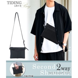 TIDING Sackoche Bag for Hiding in Clothes, Men's, Genuine Leather, Shoulder Bag, Thin Pocket, iPadmini YKK Cowhide Leather, Nappa Leather, Black, Olive, Black