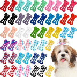 50 Pieces Dog Hair Clips Bone Shaped Snap Pet Hair Barrettes Multicolor Small Snap Hair Clips Dog Hair Accessories for Dog Cat Puppy Pet, 25 Styles (Cute)