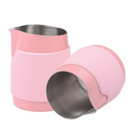 Normcore Handleless Milk Frothing Jug, Milk Pitcher 15.2 oz, Milk Frother Steamer Cup Stainless Steel Espresso Cup, Sharp Spout, Pink, 450 ml