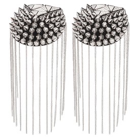 WEBEEDY 2 PCS Metal Tassel Epaulets Rivet Tassel Link Chain Beads Punk Shoulder Badge Detachable Epaulets Riveting Shoulder Epaulette Board for Jackets Performance Costumes Uniform Accessories(Silver)