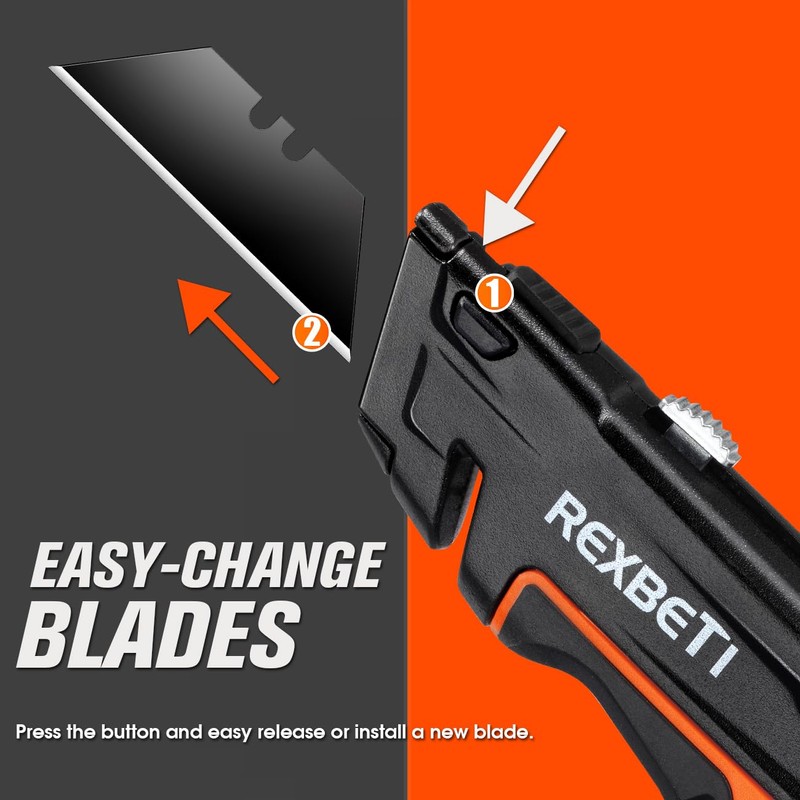 REXBETI Box Cutter 2-Pack, Utility Knife with Blade Storage, 18