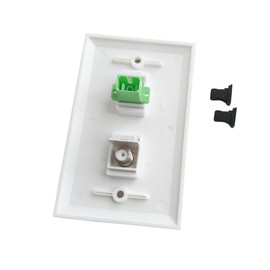 BUPLDET SC/APC Fiber Optic and Coax Wall Plate - 1 Port Fiber Optical Keystone Jack, 1 Port Cable TV F Type Coaxial Connector - White