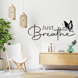 PLIGREAT Just Breathe Quotes Wall Stickers Inspirational Words Removable Wall Decals Peel and Stick Art Stickers for DIY Bedroom Living Room Yoga Zen Meditation Room Home Indoor Decor