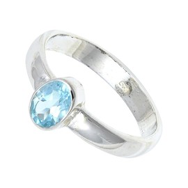 JEWELSTREZORO Blautopas Edelstein Bandring Männer & Frauen Bandring Bandring 925 Sterling Silber Bandring Geschenkartikel Handarbeit TSR127H_48 (15.3)