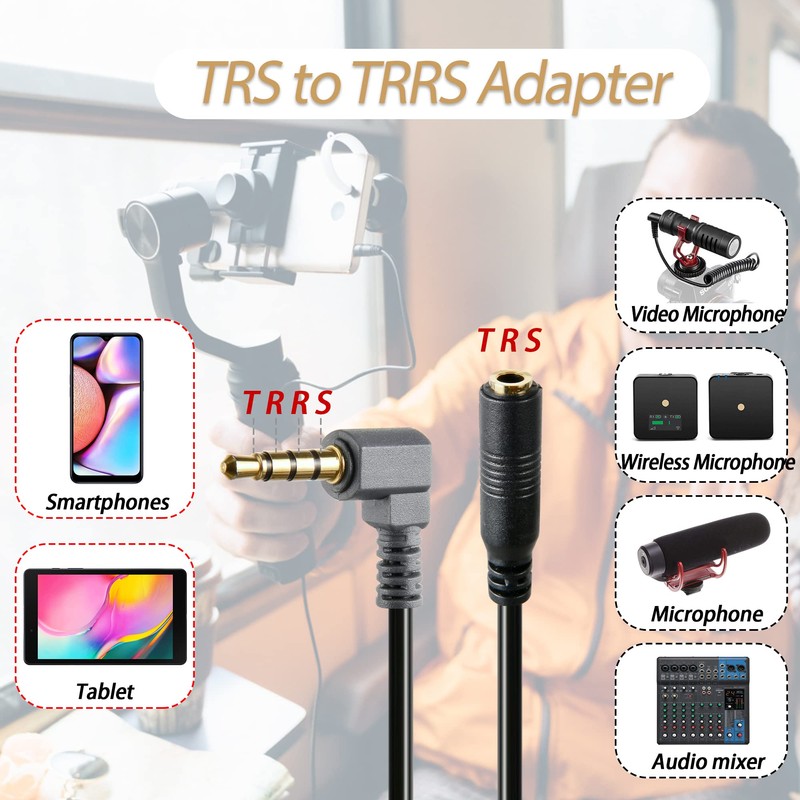 Microphone Adapter TRS Female to TRRS Male 3.5mm Mic Audio