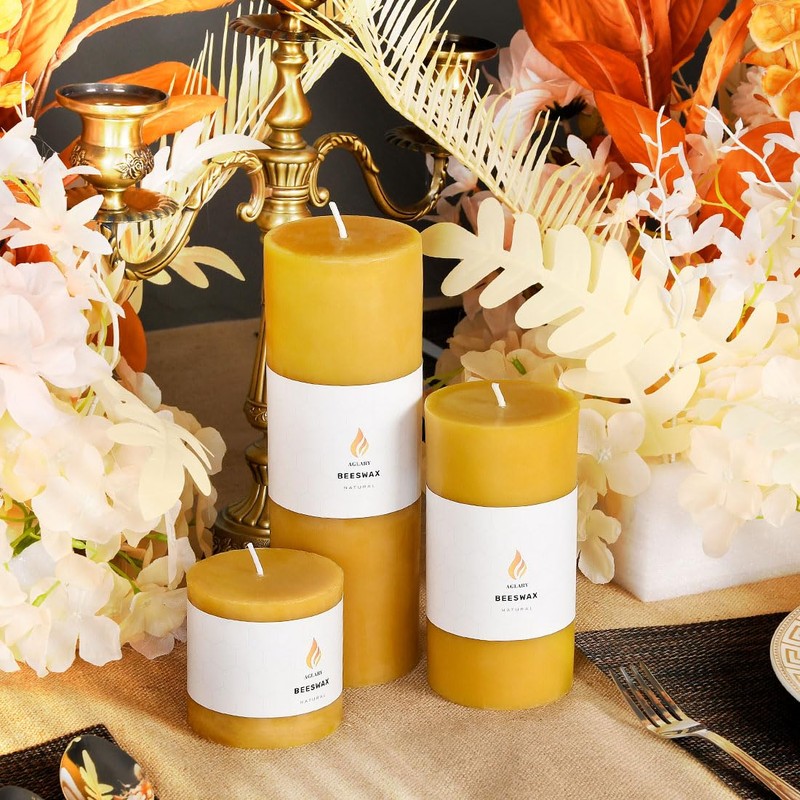 3PCS 3"x 3" Beeswax Pillar Candles, Made of Pure Natural