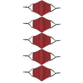 WEDDINGSTAR 5 Pack Adult 3-Ply Washable Cloth Face Mask Reusable and Adjustable with Filter Pocket - Red