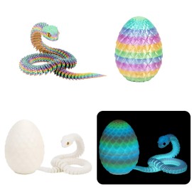 TUBAWD 2 Pcs 3d Printed Snake, 3d Printed Animals, with Articulated Snake Inside Flexible Crystal Easter Gifts for Men and Women Home Office Decor (Colorful and White)