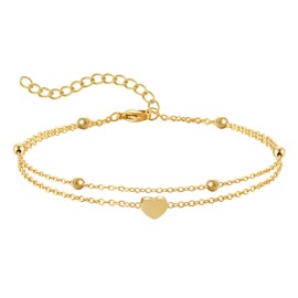 AFSTALR Anklet Women's Anklet Stainless Steel Heart Layered Pendants Silver Double Anklet for Women Stainless Steel Adjustable Foot Jewellery Coin Anklet for Women Gold, Stainless Steel