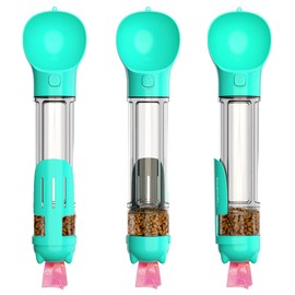 HANAMYA 3 in 1 Dog Travel Bottle Set with 17 oz Drinking Feeder, Food Box and Trash Bag Storage | Water Dispenser, for Pets Outdoor Walking and Traveling, Turquoise Blue
