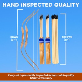 Adventure Awaits! Handmade Wooden Bow and Arrow Set | 10 Wood Arrows and Quiver | for Outdoor Play
