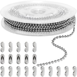 Jishi 33ft Stainless Steel Ball Chain 2mm Bead Dog Tag Chain Beaded Necklace Chains for Jewelry Making Bracelet Military Crafts, Silver Metal Pull Chain Small Ball Bead Chain Roll w/20 Connectors