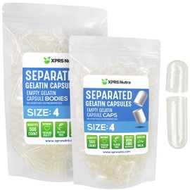 XPRS Nutra Gelatin Size 4 Separated Capsules - 500 Count Clear Small Empty Capsules Separated in Bags - DIY Fillable Pill Caps - Size 4 Gel Do-It-Yourself Vitamin and Supplement Filling