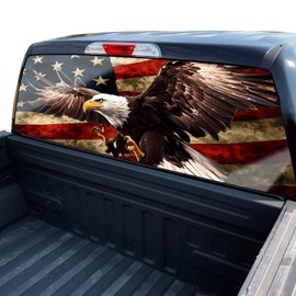 NPVU American Flag Truck Rear Window Decals - Eagle Perforated Vinyl See-Through Stickers, Gifts for Men, Dad, Boyfriend, Truck Owners, Easy to Install, UV Resistant, Large 65x17IN