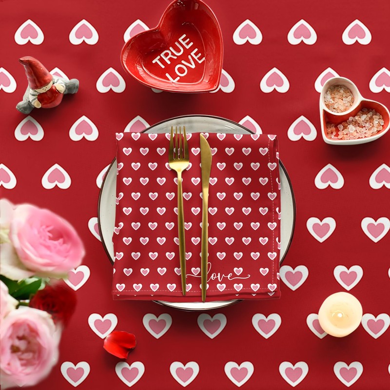Horaldaily Valentine Tablecloth 60×104 Inch Rectangular, Cotton Candy Love Red