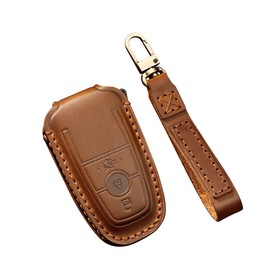 ontto Key case fit for Ford Fusion Mondeo Mustang Explorer Edge EcoSport Leather Remote Key Fob Cover Keyring Accessories Key Shell Keychain Key Holder Protector 3 Buttons Brown B