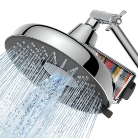 Filtered Shower Head High Pressure: 8-Inch Rain Showerhead with 18-Stage Filter for Hard Water Softener - Reduces Chlorine and Heavy Metals, Extension Rod Included (Polished Chrome）