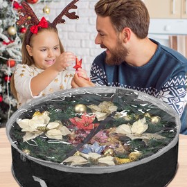 Primode Wreath Storage Bag 24" | Garland Wreaths Container with Clear Window for Easy Xmas Holiday Storage | Durable 600D Oxford Material