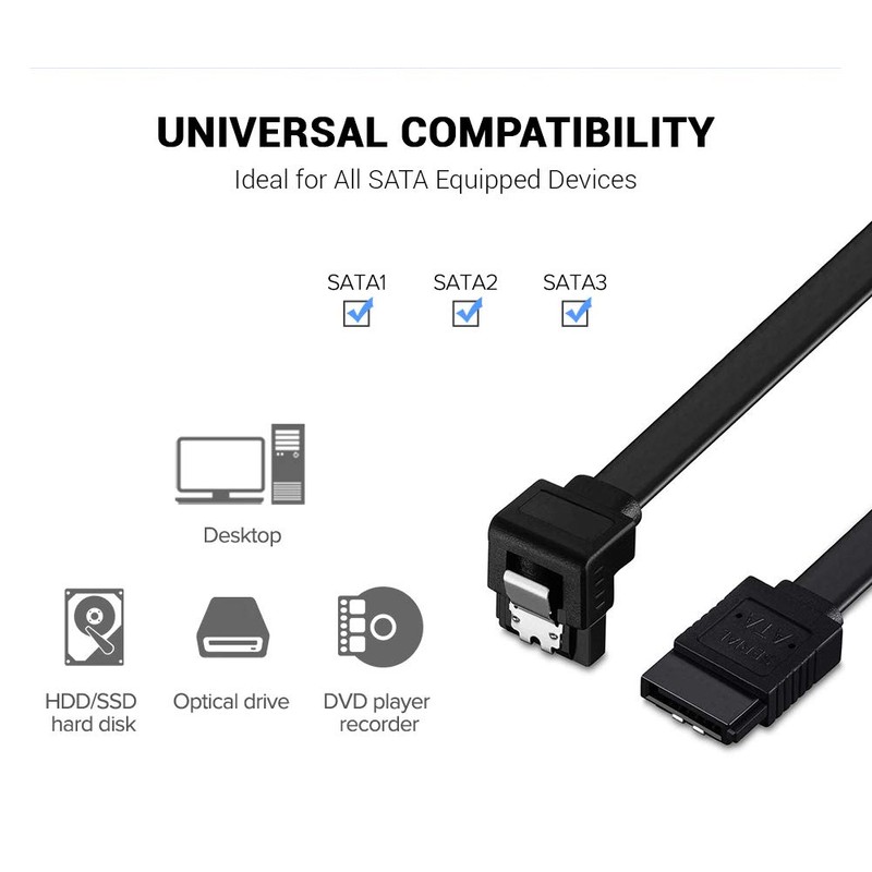 KUYIA SATA Cable 3.35 cm Straight to 90 Degree Right