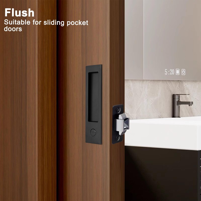 Dontay Pocket Door Handle, Modern Rectangular Keyed Entry Function, (Bed/Bath)