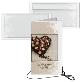 Gustav Neuser 10 x Sympathy Cards with Envelopes Set Thank You – Flower Heart – DIN Long Portrait Format – Thank You Cards Sympathy Cards After Funeral – Mourning Papers