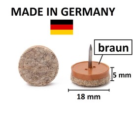 High Quality Felt Glides with Nails, 5 mm Thickness – Made in Germany, felt, meliert, 18 mm Ø