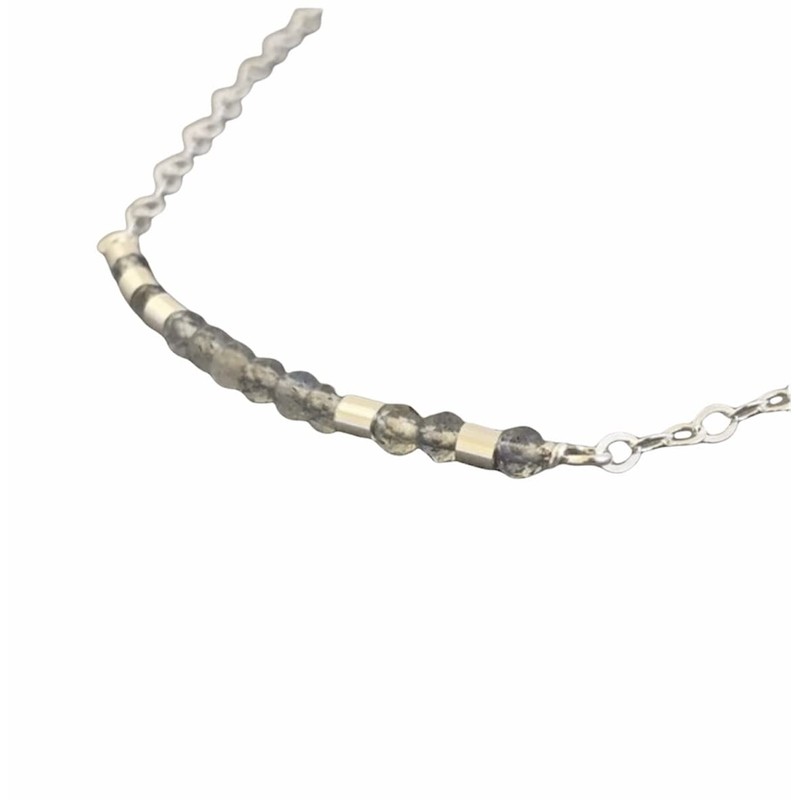 JENNYANDJUDE Custom LABRADORITE Small Bar Morse Code Necklace in Gold,