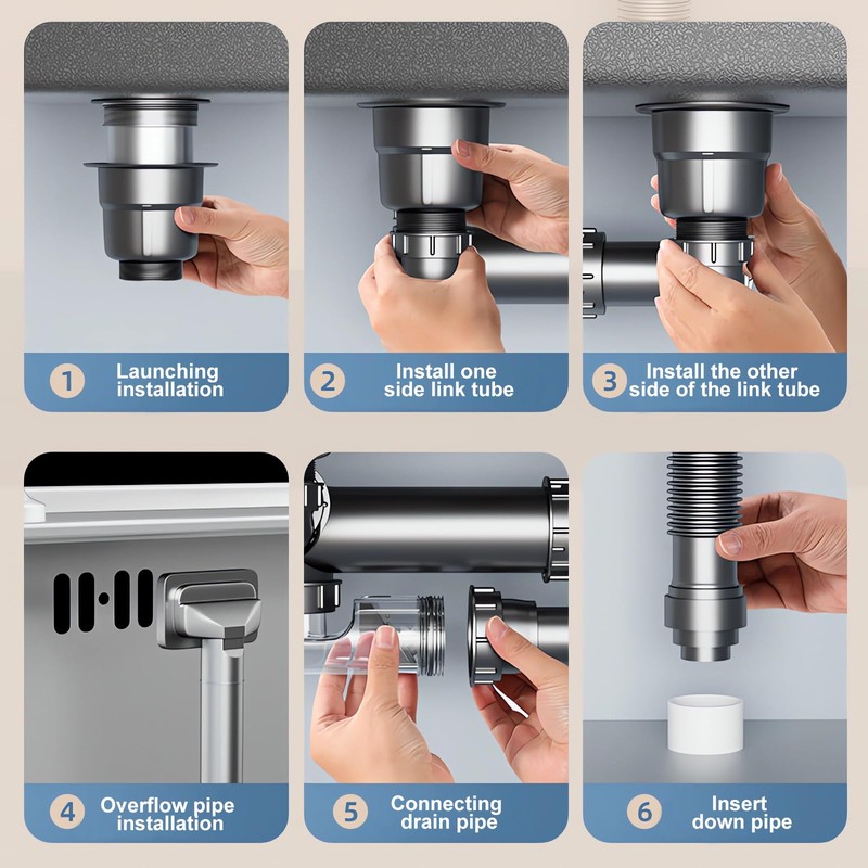 QpuanTu Double Sink Drain Kit - Multi Function P Trap,
